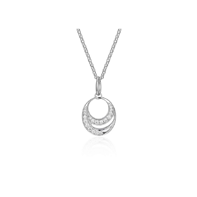 ELLE
  Between   Double Layered Oval Necklace  w/CZ
Silver/Pallad...