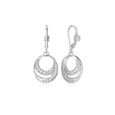 ELLE
  Between   Double Layered Oval Earrings  w/CZ
Silver/Pallad...