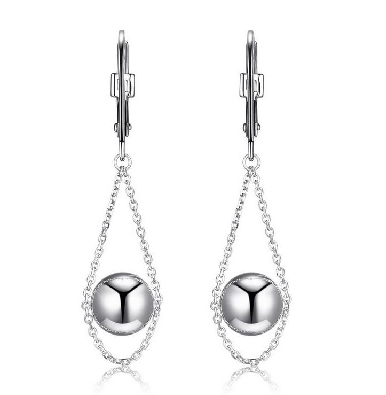 ELLE
  Orb   Bead w/ Chain Earrings
8mm 
Silver/Palladium/Rhodiu...