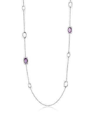ELLE
  Aureole   Oval Amethyst and CZ Station Necklace
11x7mm Gen...