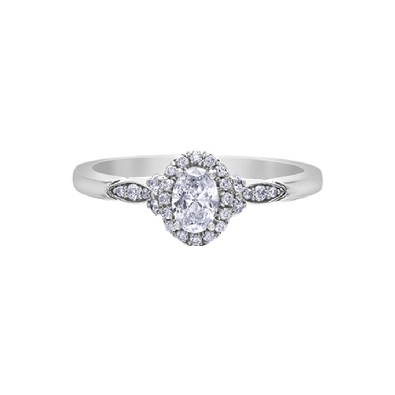 Oval Diamond Halo Engagement Ring 0.44ctw
14KT White Gold

Centr...