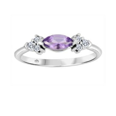 Canadian Diamond &amp; Amethyst Ring 0.10ct
10KT White Gold 
Canadian...