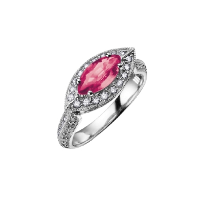 Pink Sapphire &amp; Diamond Ring 14KT WG

Sapphire: 10X5 MM
Diamonds...