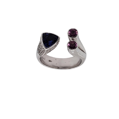 Tanzanite &amp; Pink Sapphire Ring w/Diamonds
14KT WG

Tanzanite 0.8...