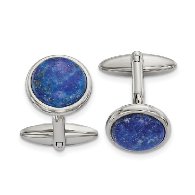 Stainless Steel Polished Lapis Circle Cufflinks  