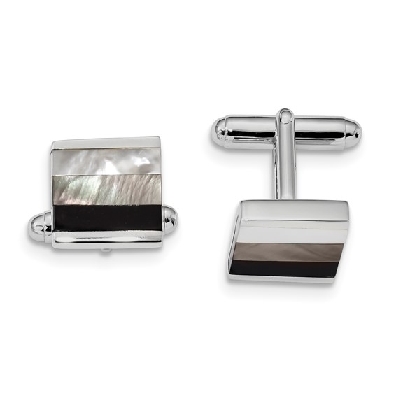Sterling Silver Rhodium-plated Onyx and White/Grey MOP Cuff Links  