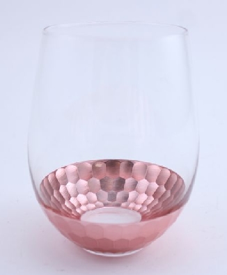 Stemless Wineglass with Copper Trim  