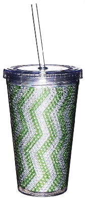 Green Zig Zag Bling Holiday Pattern Insulated Cup w/ Straw &amp; Twist ...