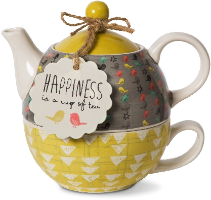   Happiness is a Cup of Tea   - Time for Tea - 15oz. Teapot &amp; 8oz C...