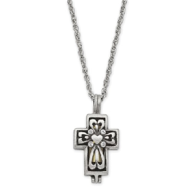 Pewter Crystal Memorial Cross Ash Holder w/24   Necklace  