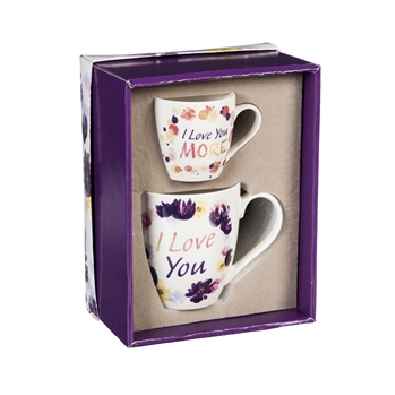 Mommy and Me Ceramic Cup Gift Set; I love you/I love you more  