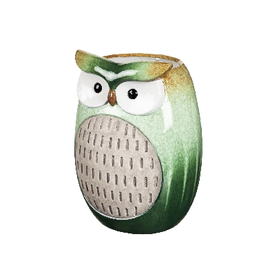 10  H Green Glazed Ceramic Owl Planter  