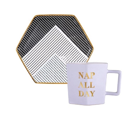 Hexagon Mug & Saucer Set - Nap All Day  