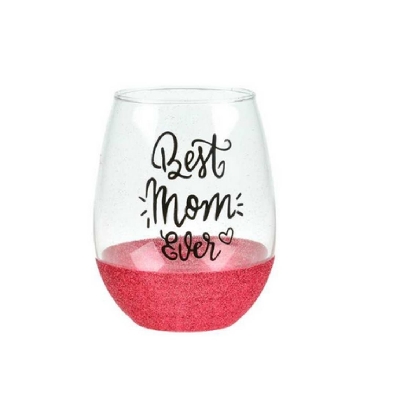 Pink Glitter   Best Mom Ever   Wine Glass  