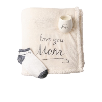Mom - 42   x 50   Sherpa Lined; Royal Plush Blanket Gift Set  