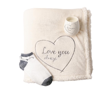 Love - 42   x 50   Sherpa Lined; Royal Plush Blanket Gift Set  