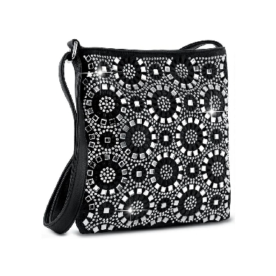 Circle Pattern Rhinestone Crossbody Sling - Black

* 1 back zip p...
