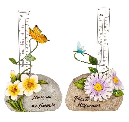 Butterfly & Flower
Stone Rain Gauge 
Set Of 2  