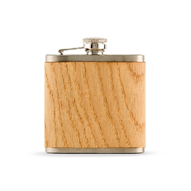 Oak Wood Wrapped Stainless Steel Hip Flask   