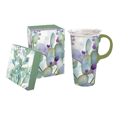 Ceramic Travel Cup w/Tritan Lid   Serene Floral     17oz.
Gift Box...