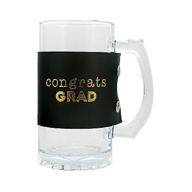 Graduation Glass Stein 
w/   Congrats Grad   PU Leather Wrap

Th...