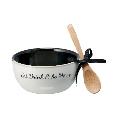   Eat; Drink &amp; Be Merry   Bowl
w/ Bamboo Spoon

   Eat; Drink &amp; ...