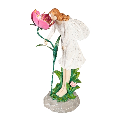 Pink Flower LED Garden Angel Statuary  