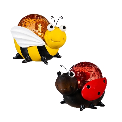 LED Resin Ladybug OR Bee With Orb
Pollinator Garden Statue; 6  H  
