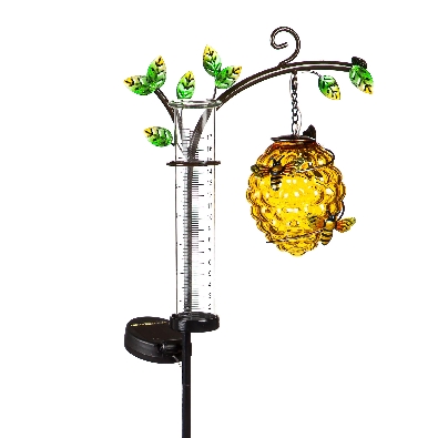 Beehive Solar Garden Stake with Rain Gauge  