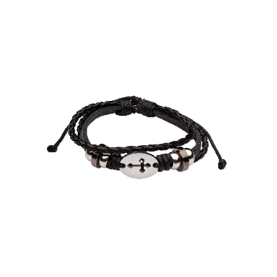 TRIPLE STRAND LEATHER BRACELET - CROSS

Triple strand black leath...