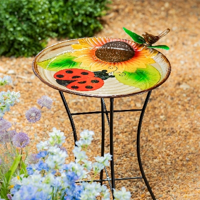 Ladybug &amp; Sunflower Metal Pollinator Garden Birdbath
**Stand sold ...
