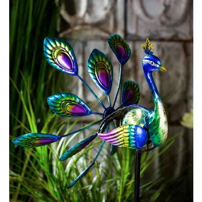 Tropical Oasis Wind Spinner - Solar Staked Peacock
37   High  