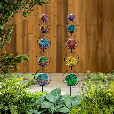 Rainbow Orb Tropical Oasis Garden Stake; Shatter Proof 33.5   High  
