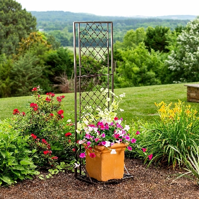 Metal Lattice Trellis with Planter Stand  