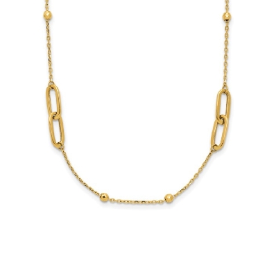 Leslie s 10K Polished and Dia-cut Fancy Link Necklace with Beads 17...