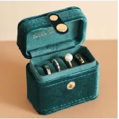 Mini Travel Ring Box; Velvet Starry Night Printed; Teal  