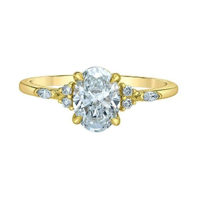 Oval LAB-Grown Diamond Ring with Marquise and Round Lab Sides 1.67c...