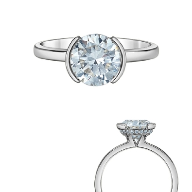 LAB-Grown Round Hal-Bezel Set Diamond Ring With Hidden Halo
14KT W...
