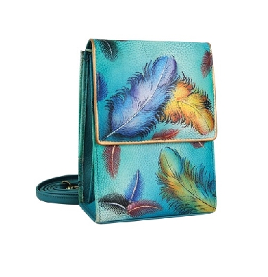 Anuschka Leather - Floating Feathers Mini Sling Organizer (with mir...