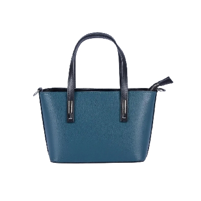 Tumbled Genuine Leather Handbag in Teal
Made in Italy.

Silver m...
