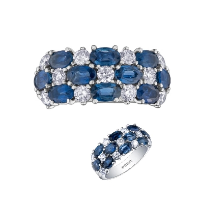 Sapphire &amp; Maple Leaf Diamond Ring 0.88ctw
14kt WG
10 5x3mm Sapph...