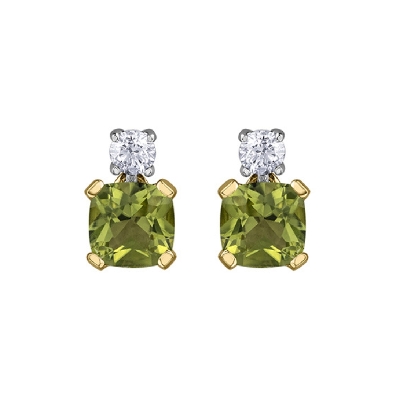 Peridot and Canadian Maple Leaf Diamonds&trade; Earrings  0.152ctw
14K...