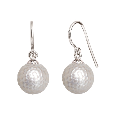 Momento Carved Pearl Earrings in 14KT WG  