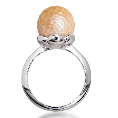 Momento Carved Pearl Ring in 14KT WG  
