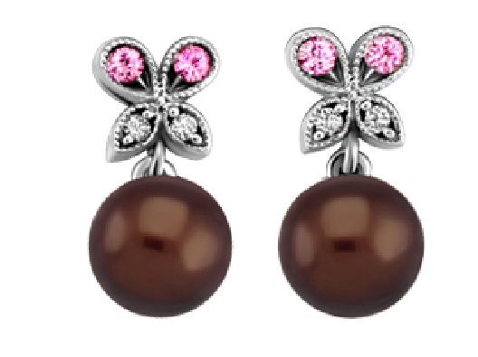Pearl and Pink Sapphire Earrings
6.5mm Pearl (x2)  