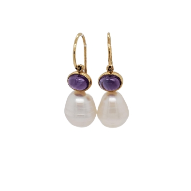 South Sea Cultured Pearl & Amethyst Earrings  