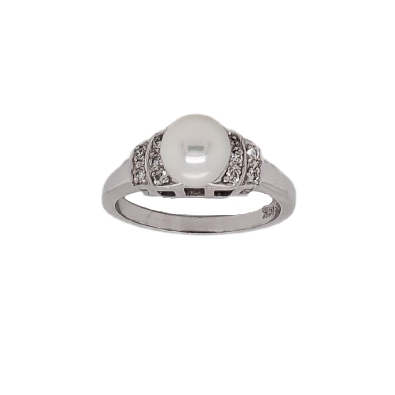 14KT WG Pearl & Diamond Ring  