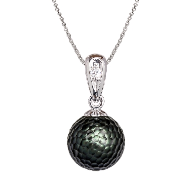 Momento Carved Pearl Diamond Pendant in 14KT WG  