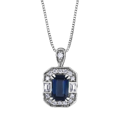 Blue &amp; White Sapphire &amp; Diamond Pendant
10KT White Gold

Blue Sa...