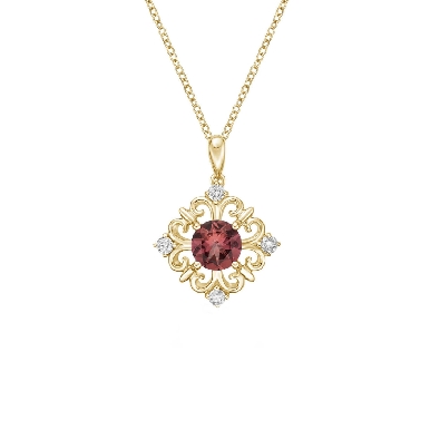 Garnet Pendant With Diamonds 0.09ctw
10KT Yellow Gold  
